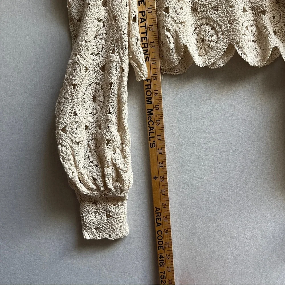 Zara Cream Crochet Women's Long Sleeve Top Sz S - Picture 8 of 8